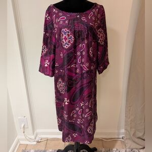 Banana Republic Womens 100% Silk Purple Paisley Print Shift Dress Size 14